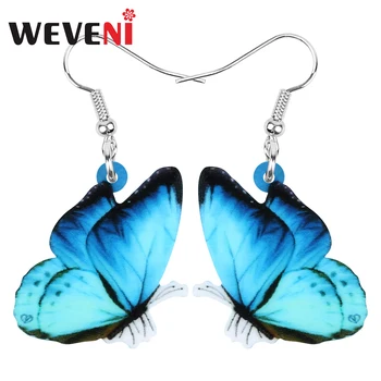 

WEVENI Acrylic Blue Morpho Butterfly Insect Earrings Printing Long Animal Dangle Drop Jewelry For Women Girls Summer Trendy Gift