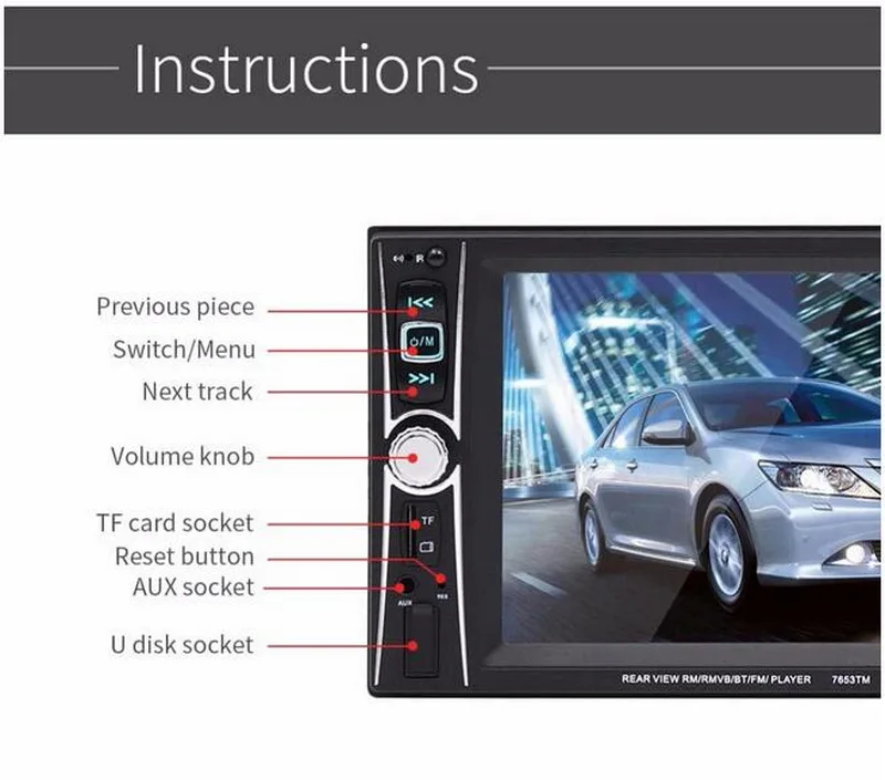 2 Din сенсорный экран MirrorLink стерео радио 6,5 дюймов MP4 MP5 плеер для Android Bluetooth USB/TF