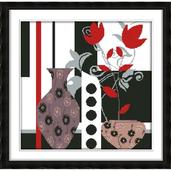 

Joy Sunday Abstraction Vase Chinese Cross Stitch Kits Ecological Cotton Stamped Printed 14 11CT DIY Wedding Decoration For Home