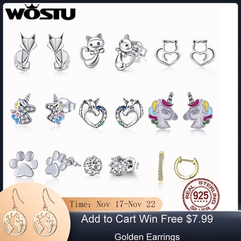 

WOSTU Earrings for Women 100% 925 Sterling Silver Green and Rose Gold Surface Stud Earrings Orecchini Fashion Jewelry Gifts