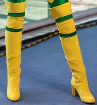 

Fashion women yellow patchwork over knee boots round toe chunky heels thigh high boots comfortable long riding boots shoes woman