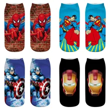 Женские носки с 3D принтом герой комиксов Marvel носки с героями мультфильмов Железный человек Капитан Америка Косплей короткие носки Человек-паук Бэтмен Повседневные носки