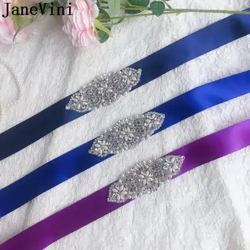 

JaneVini Rhinestone Belt on Ribbon Elegant Bride Wedding Waist Belt Pearl Crystal Beaded Women Prom Party Dress Belts Sashes