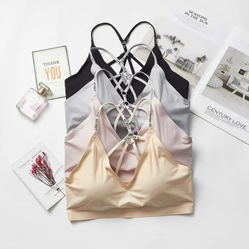 

's Breathable Ice Silk Beauty Back Wrapped Chest Sexy Sports Vest Triangle Cup Letter Sports Bra for Women MKXJ