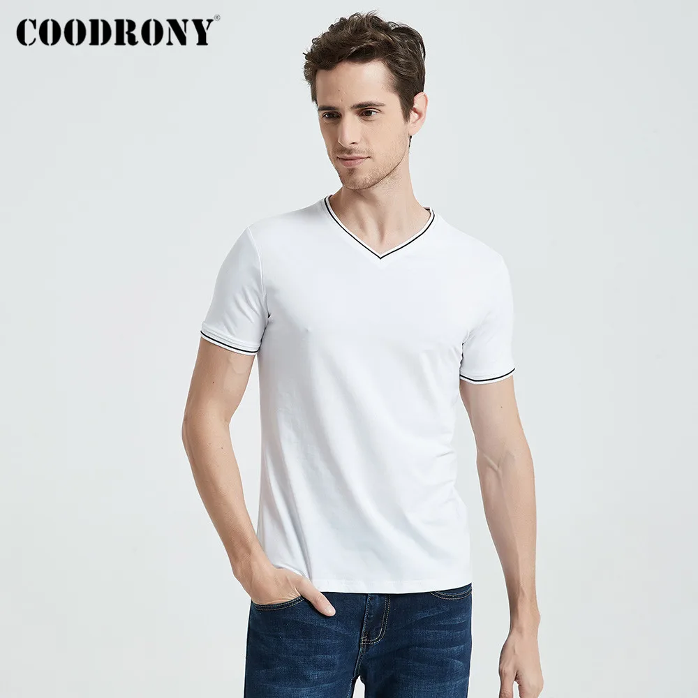 Футболка COODRONY мужская с V образным вырезом уличная одежда из мягкого хлопка