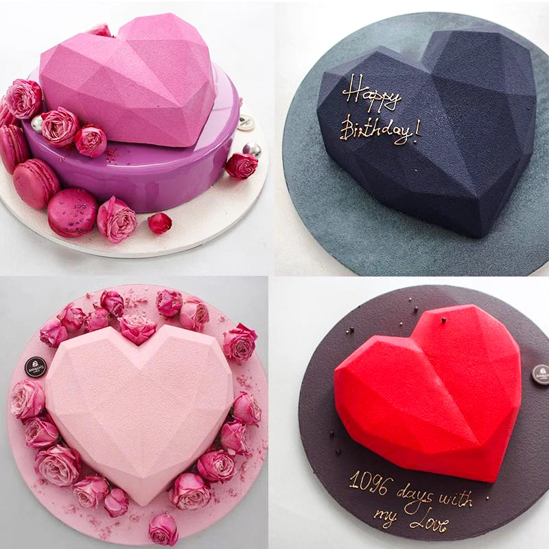 

3d Silicone Molds Diamond Love Heart Shape Silicone Molds for Baking Sponge Chiffon Mousse Dessert Cake Molds Food Grade