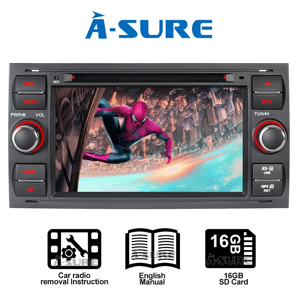 Автомагнитола A-Sure для Ford Transit Focus Galaxy Fusion Fiesta DAB + RDS SWC DVD 3G типоразмер 2 Din |