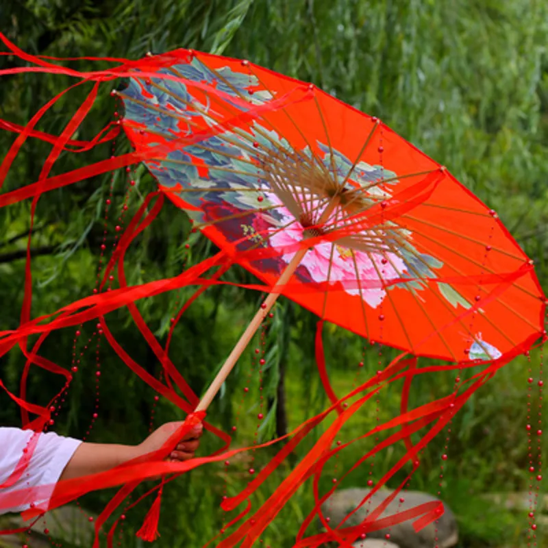 Silk Cloth cosplay Umbrella Women Costume Photography 76CM/82CM Props Tasseled Yarned Chinese Japan Oil-paper Umbrella Parasol