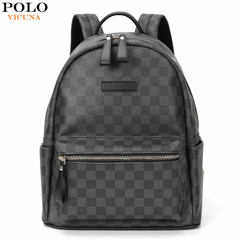 VICUNA POLO известный бренд клетчатый дизайн унисекс кожаный рюкзак для мужчин/женщин