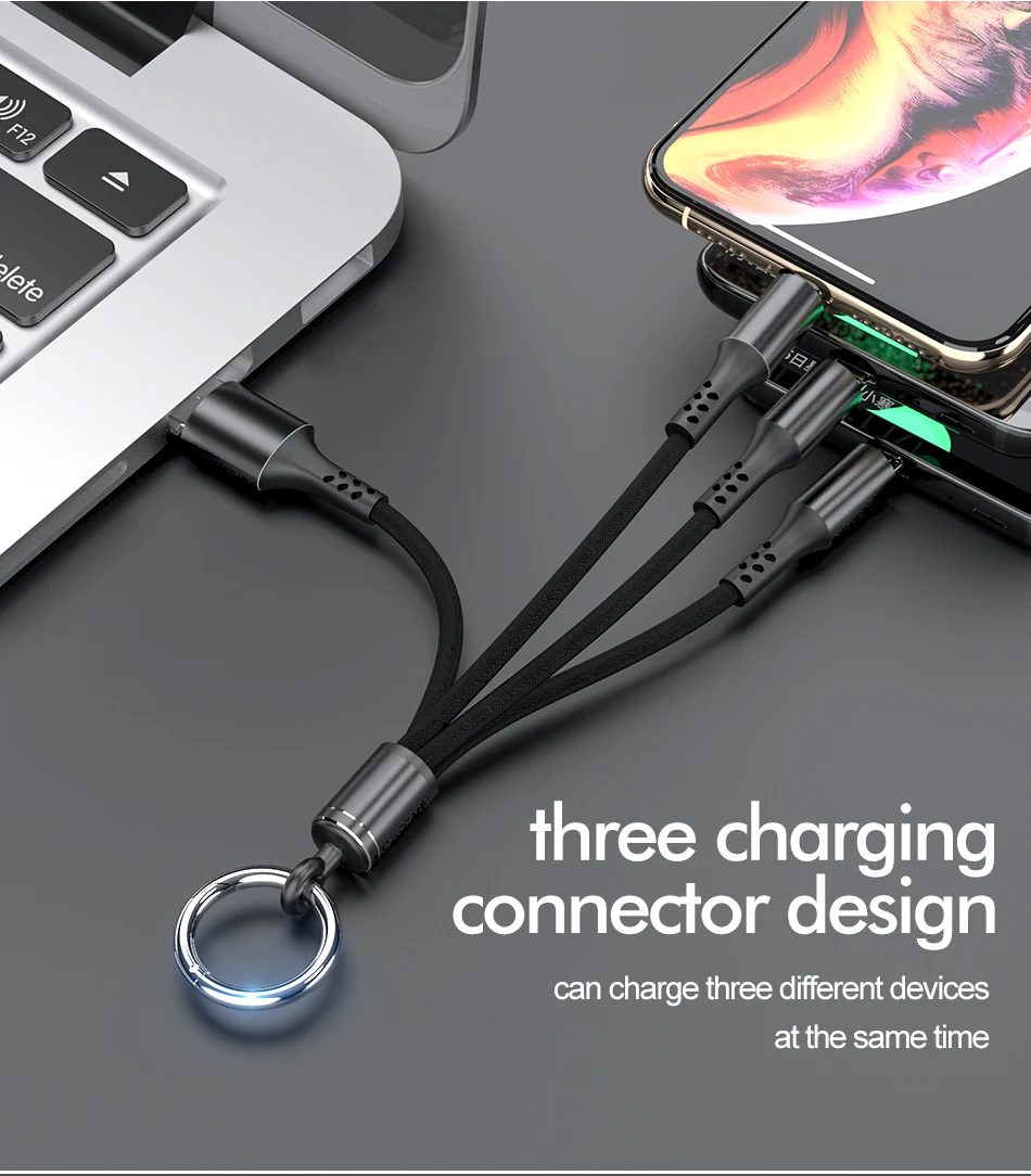 ROCK 3 в 1 USB кабель для iPhone samsung Android мобильный телефон Micro usb type C Мульти Брелок Портативный кабель синхронизации данных