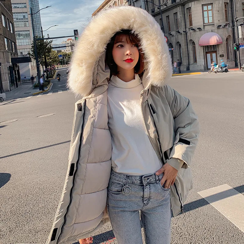 

2019 Women's Short White Parka Loose Thick Warm Fur Collar Down Cotton Padded Female Coat Big Size Winter Jacket Women Outwear