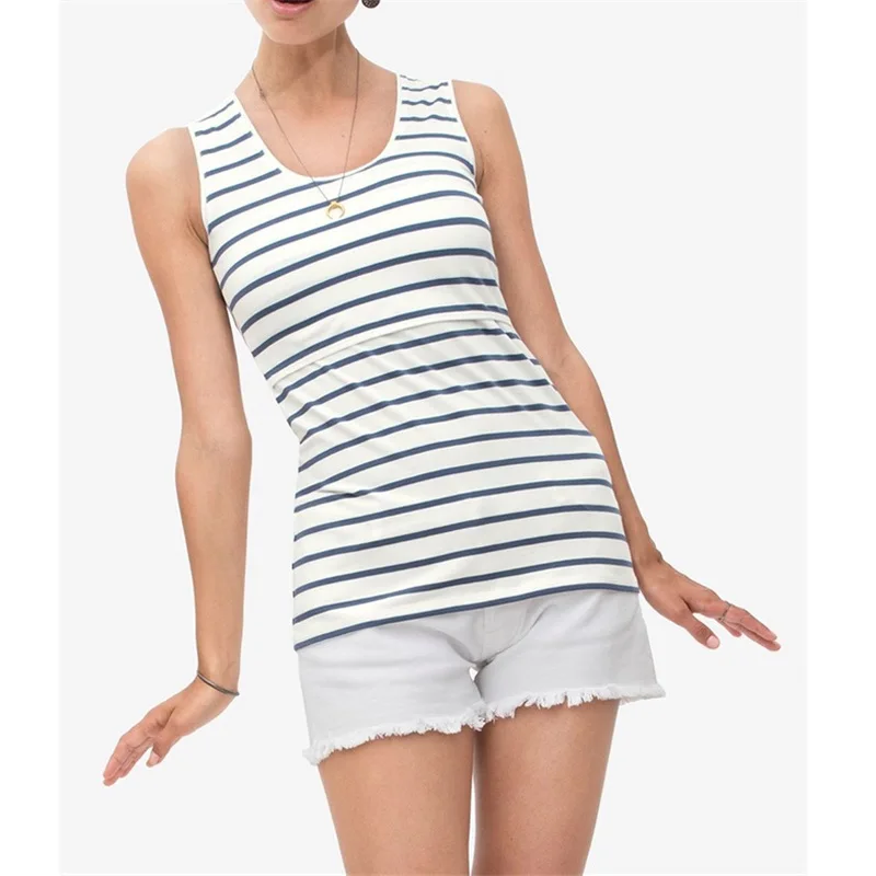 Pregnant women wearing T-shirts, striped vests, sleeveless breast-feeding women jacket for feeding nursing dresses breastfeeding