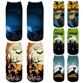 

Halloween Socks 3D Pumpkin Haunted House Print Socks Unisex Cotton Low Cut Ankle Sock Halloween Props Socks for Men Women