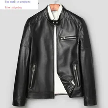 Мужская кожаная куртка из натуральной овечьей кожи, мотоциклетная кожаная куртка из натуральной кожи, мужская мода DK017 KJ2414