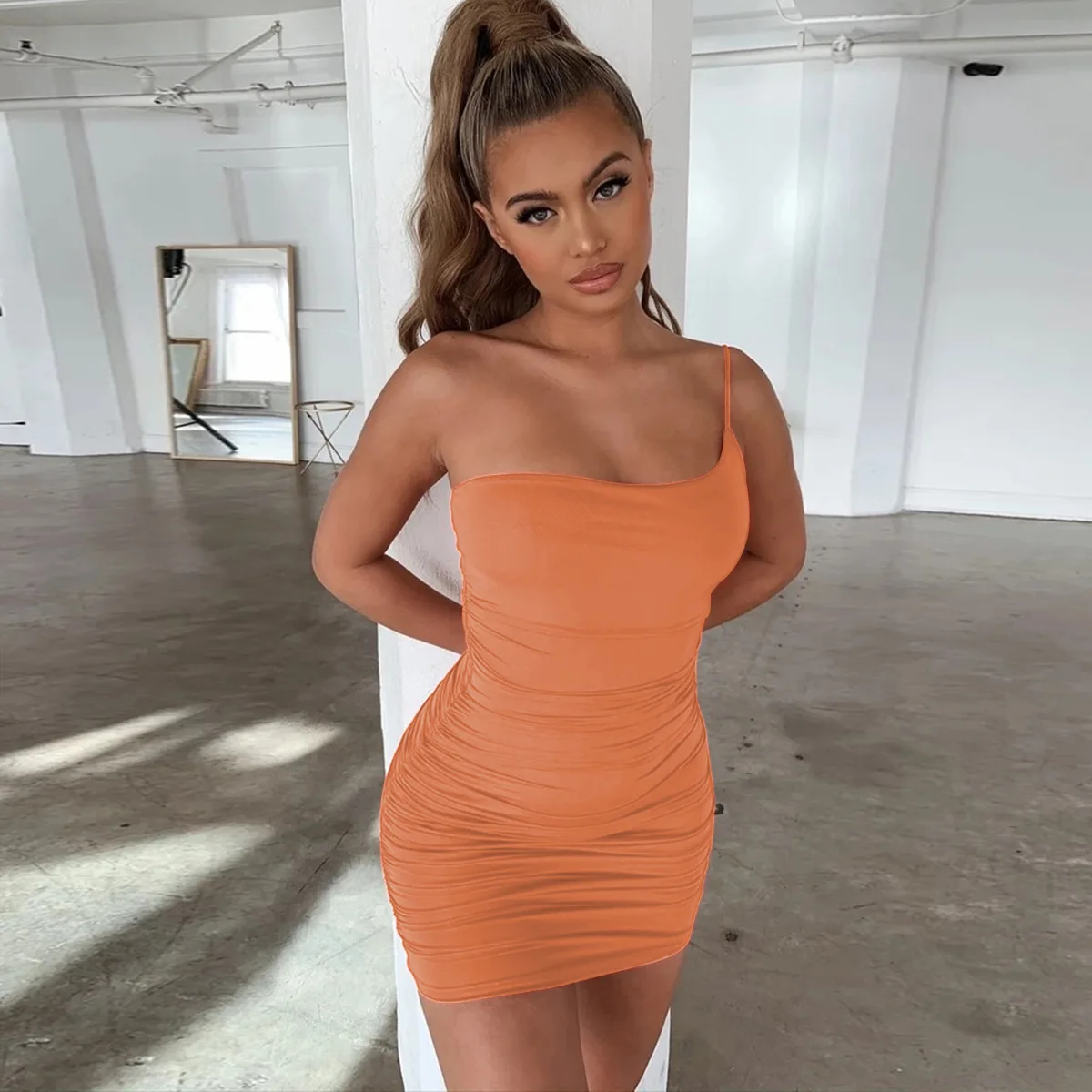 

Strap Dress Pleated Vest Skirt 2021 Summer Women's One-Shoulder Nightclub Sexy Hollow Halter Ladies Party Dress Women's Skirt