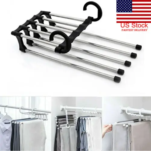 5 in 1 Pant rack shelves Stainless Steel Clothes Hangers Stainless Steel Multi-functional Wardrobe Magic Hanger 2