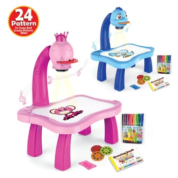

Trace and Draw Projector Toy Kids Drawing Projector Table Child Learning Desk with Smart Projector with Light Music Table KQS8