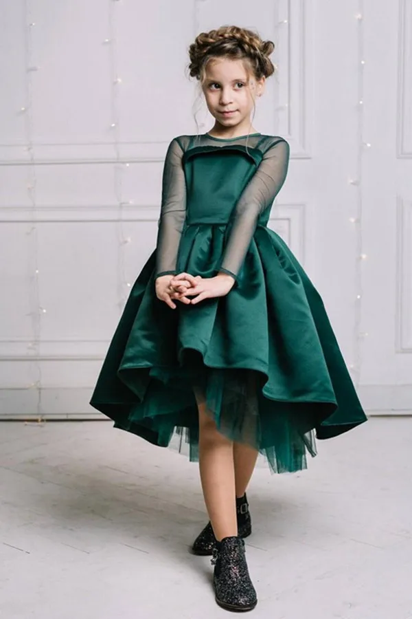 2019-dark-green-flower-girls-dresses-tulle-long-sleeves-high-low-satin-kids-wedding-party-gowns (2)
