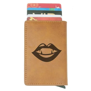 

Retro Classic Vampire lips Rfid Card Holder Men Wallets Brown Short Purse Leather Slim Wallets Mini Wallets