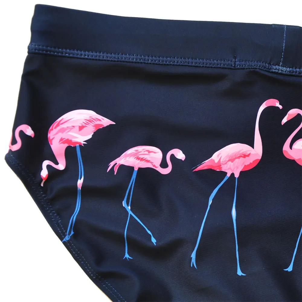 Pink Flamingo Printed Men Swimming Briefs Sexy Pouch Bulge Enhancing Push Up Padded Swimming Trunks Surfing Swimwear Swimsuits
