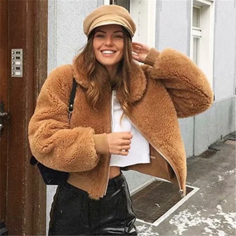 

INS Blogger Europe And America WOMEN'S Dress Furry Turn-down Collar Coat Autumn & Winter New Style Zipper Cotton-padded Clothes