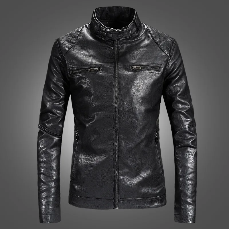 

Spring And Autumn Youth Men Locomotive Leather Coat Handsome Stand Collar Zipper PU Leather Jacket Men's 2019 Casual Men'S Wear