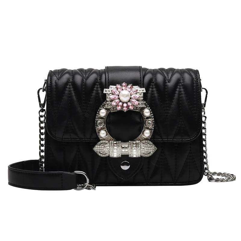 Известные Роскошные сумки женские сумки дизайнерские бриллианты жемчужный стиль сумки на плечо Модные Сумки из искусственной кожи через плечо для женщин - Цвет: Черный