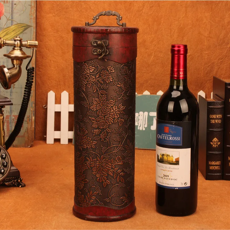 Solid Wood Wine Holder Storage Box Red Jar Classic Flower Print Craft for Birthday Wedding Gift Holders | Дом и сад
