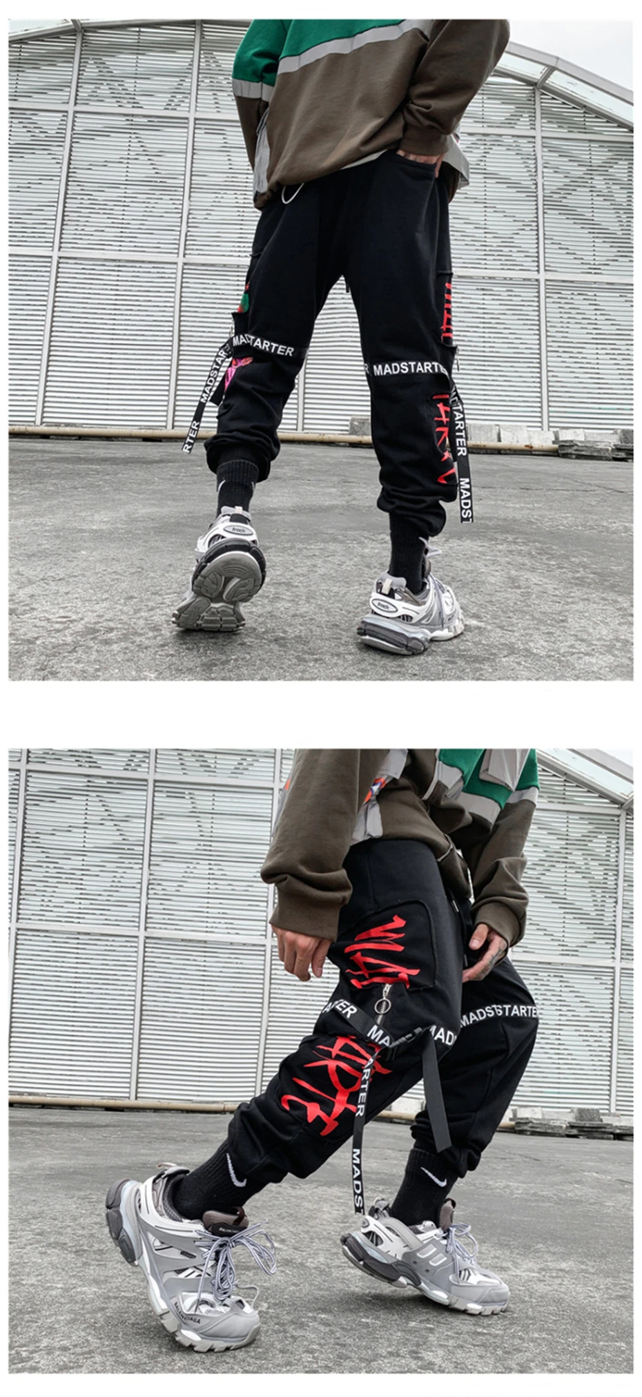 Ribbons Harem Sweat Pants Joggers Men Hip Hop Track Pants Male Fashion Streetwear Dancing Trousers Sweatpant Black WG682