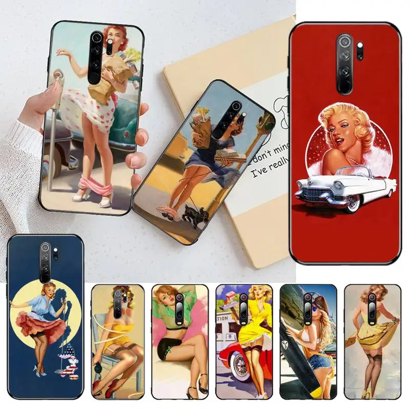 

HPCHCJHM Pin Up Girl Soft black Phone Case for Redmi Note 8 8A 8T 7 6 6A 5 5A 4 4X 4A Go Pro