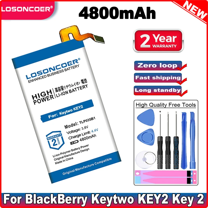 LOSONCOER 4800mAh TLP035B1 Good Quality Battery For BlackBerry Keytwo KEY2 Smartphone Free tools Stand Holder Stickers | Мобильные
