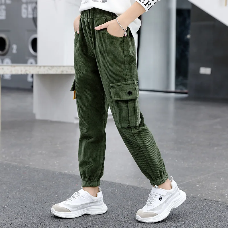 Details about   2020 New Fashion Girl Plush Corduroy Casual Pants Kids Plus Velvet Pants 