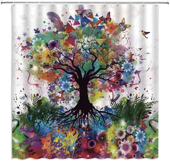 

Colourful Tree Shower Curtain Color Bursting Tree of Life Theme Spring Fantastic Fairy Forest Flower Butterfly Pastoral Branch