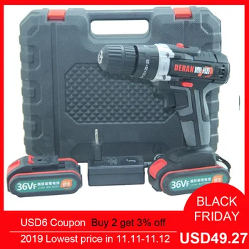 

36V Electric Screwdriver with Flashlight 2pcs Rechargeable Battery Electric Drill Power Tools 2Speed Cordless Impact Screwdriver