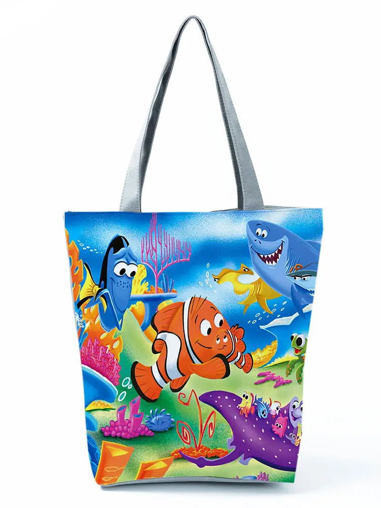 Disney Finding Nemo Printed Handbag Dory Graphic High Capacity Shoulder Bag Fish Reusable Shopping Bag Casual Women Beach Tote 