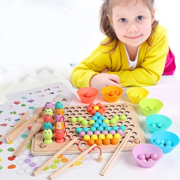 

Kids Montessori Wooden Math Count Clip Beads Color Sorting Matching Magnetic Fishing Clip Beads Chopsticks Game Puzzle Board Toy