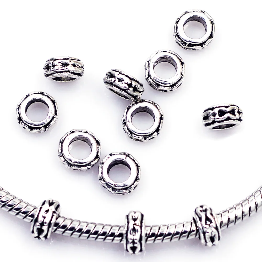 500Pcs Spacer Beads Silver Tone Carved Ring Fit For European Charms Bracelet Jewelry DIY Making Charms Findings 6x3mm