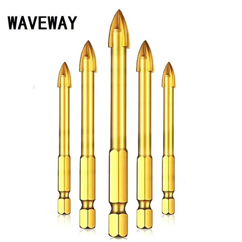 

WAVEWAY Glass Drill Bit Set Tungsten Carbide Tipped Ceramic Tile Cutter with 1/4" Hex Shank Triangle Hole Drill for Power Tools