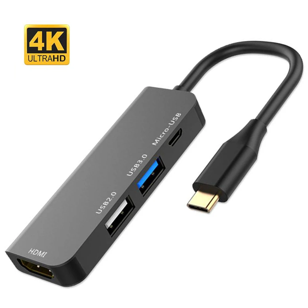 

Thunderbolt3 4k 30hz USB Hub type c to hdmi usb3.0 2.0 micro usb Charger Adapter 4 in 1 for MacBook pro matebook Galaxy S10 s9