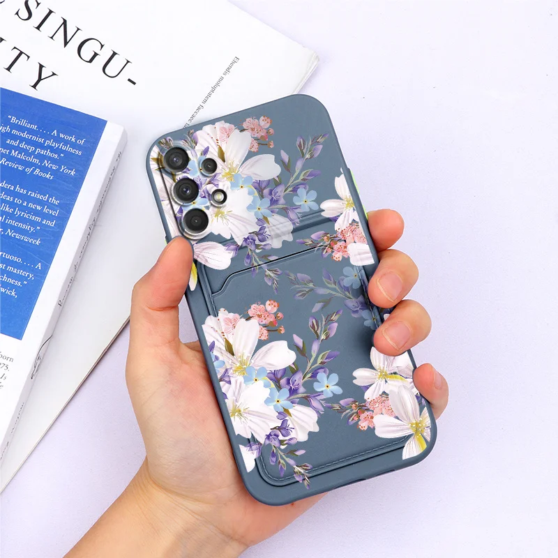For Samsung A32 4G 6.4'' Case Flower Silicone TPU Back Cover For Samsung A32 5G 6.5'' A 32 a32 Wallet Cover Card Holder Fundas samsung silicone