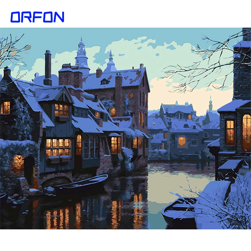 ORFON DIY фотографии по номеру зимний дом наборы домашний декор живопись номерам