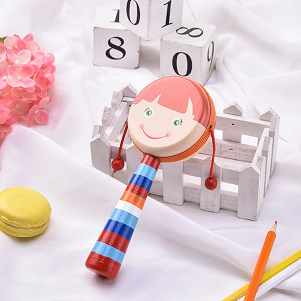 Мультяшное улыбающееся лицо деревянная ручная погремушка барабанная музыкальное образование детская игрушка