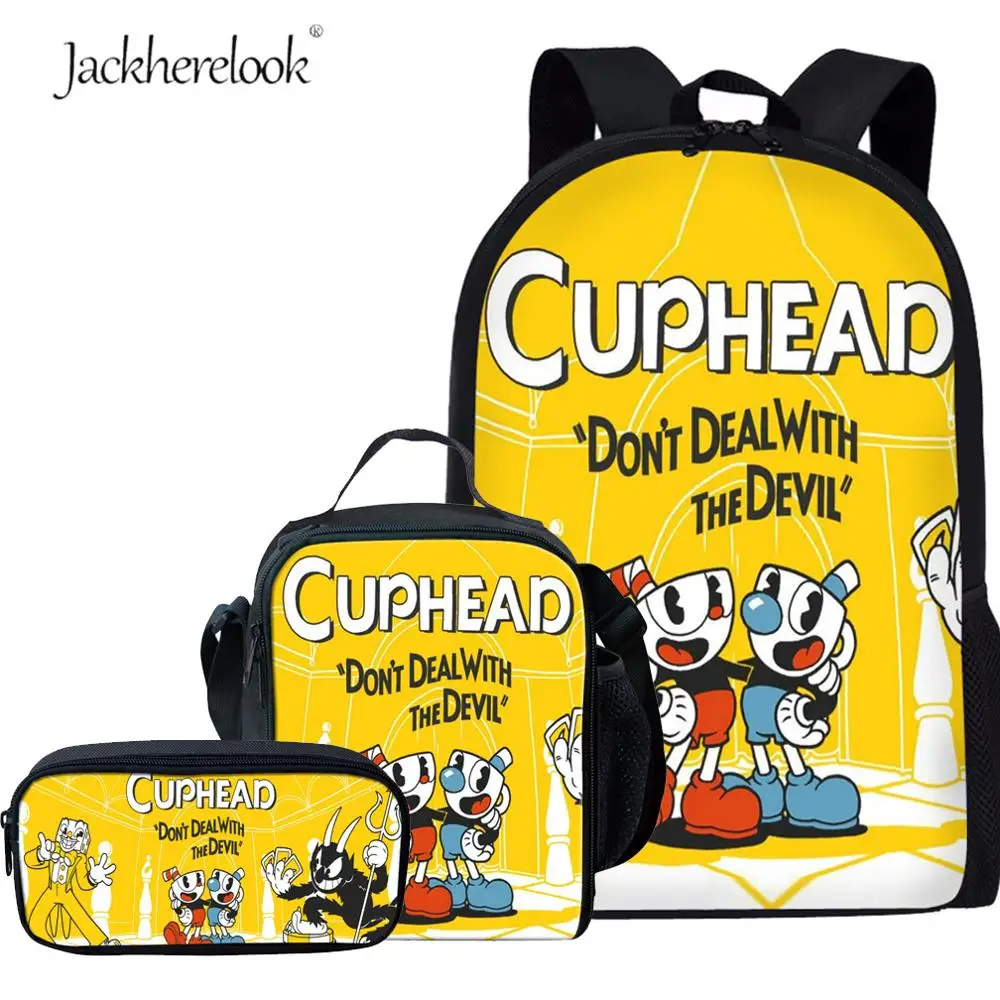 

Cuphead Mugman School Bags For Teenagers Boys Girls Kids Cartoon Game Backpack Mochila Student Book Bag Set 3Pcs Child Schoolbag