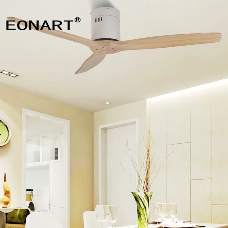 52 Inch ceiling fan without lamp with remote control  modern indoor solid wood roof decorate fans for home 110-240Vac motor fan