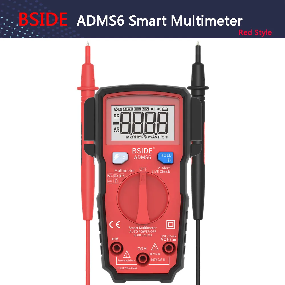 Умный Цифровой мультиметр BSIDE ADMS6 Автоматический диапазон 6000 отсчетов постоянного/переменного тока тест напряжения er автоматический Hz V-Alarm тест - Цвет: ADMS6-Red