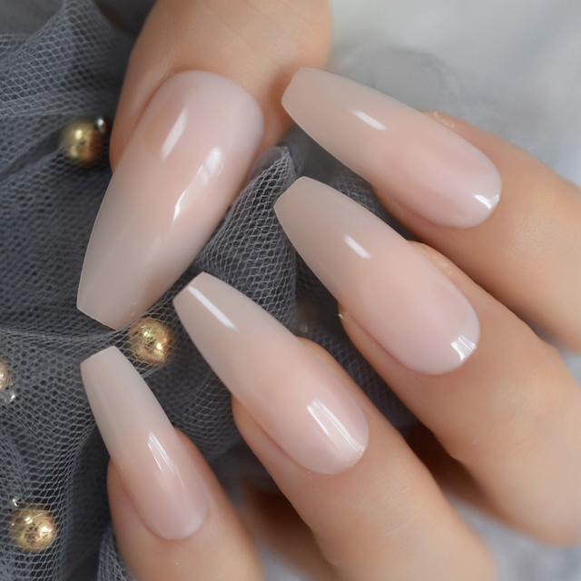 Long STILETTO False Nails Pre-designed Curved Pink Marble Press On Nails including glue sticker