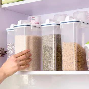 

1Pc 2L Plastic Cereal Storage Box Transparent Kitchen Rice Storage Box Flour Grain Storage Kitchen Food Grain Rice Container