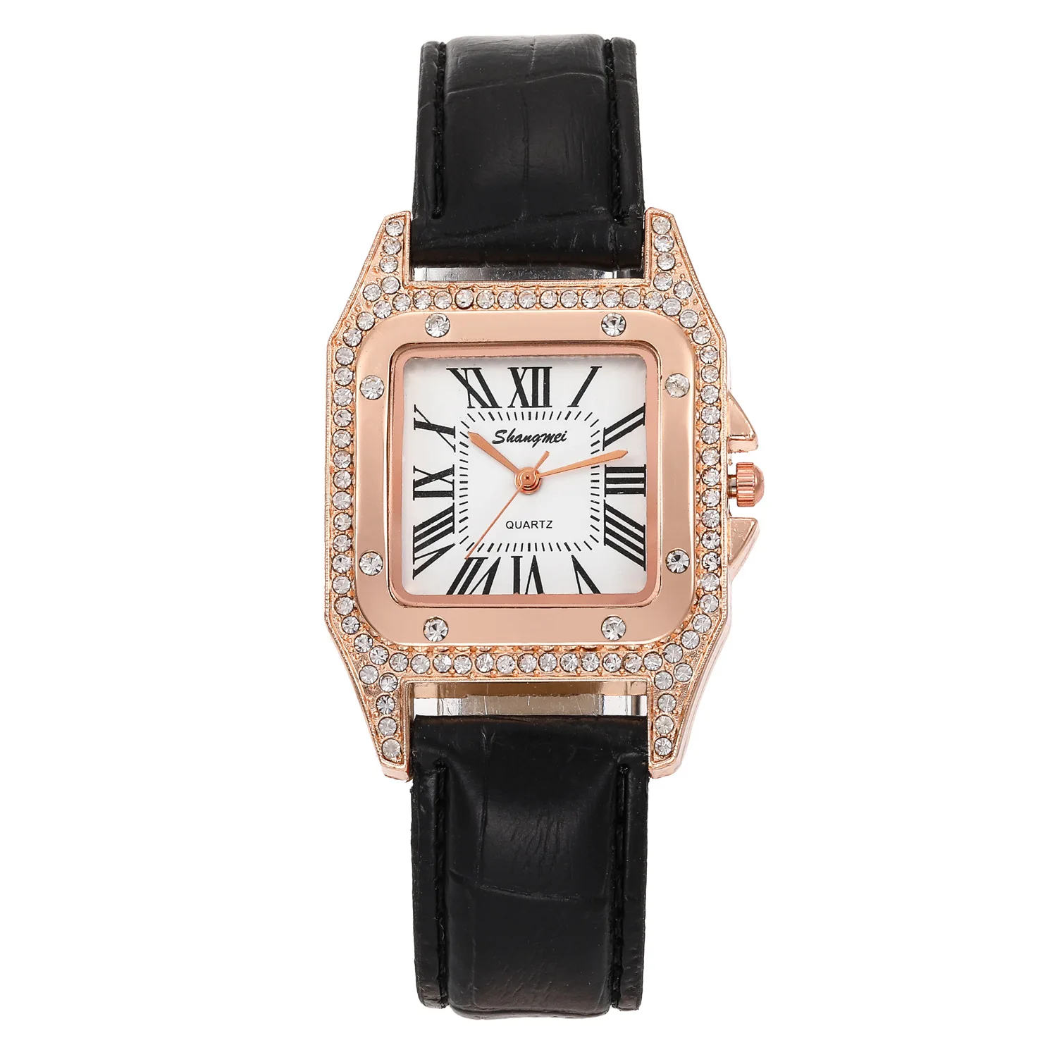 

New Style Diamond Set Rome Square Ladies' Watch WOMEN'S Watch Leather Strap Watch Douyin Hot Selling