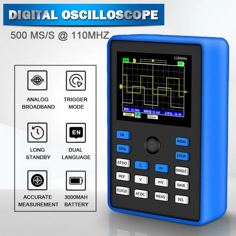 AC / DC Professional Digital Oscilloscope 500MS/s Sampling Rate 110MHz
