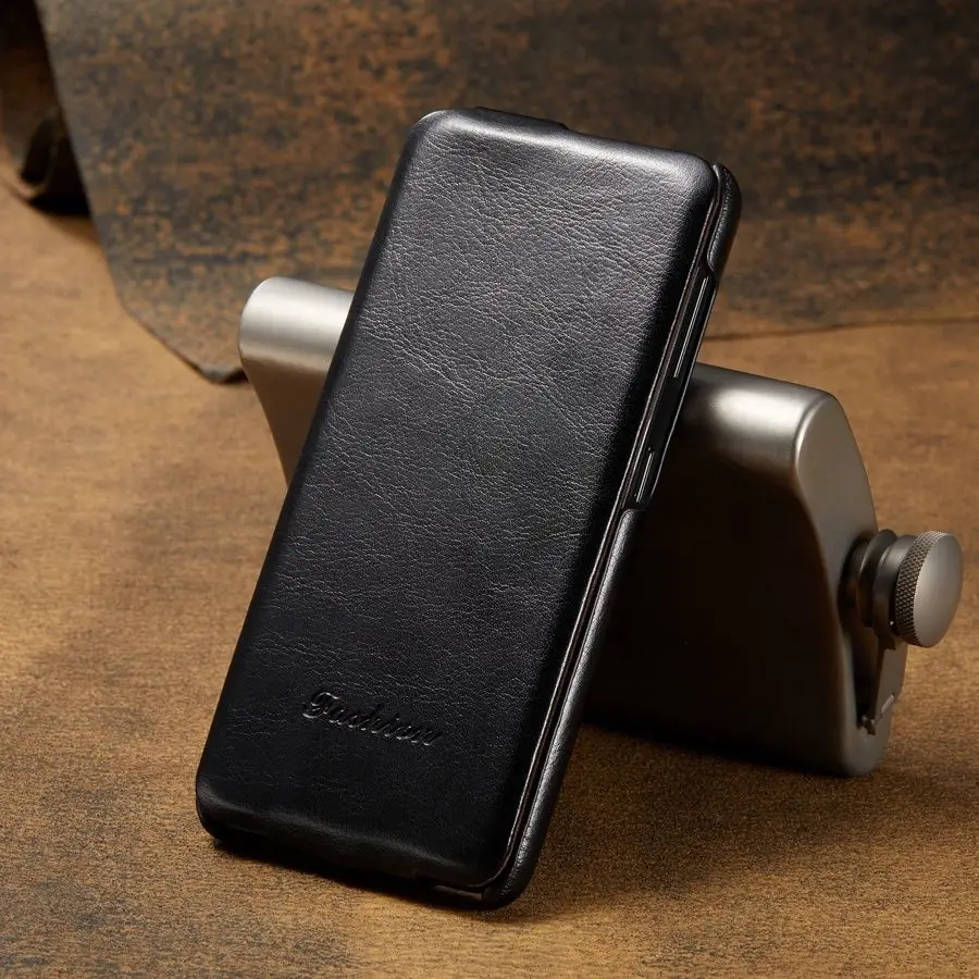 Premium Genuine Leather Vertical Flip Cover Case with Complimentary Screen Protector
